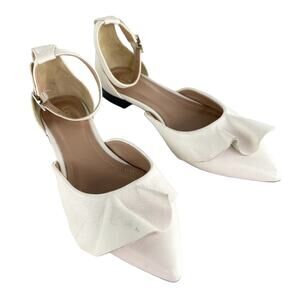 Lewit White Pointed Toe Ankle Strap Flats